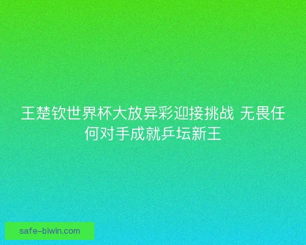 王楚钦世界杯大放异彩迎接挑战 无畏任何对手成就乒坛新王