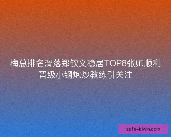 梅总排名滑落郑钦文稳居TOP8张帅顺利晋级小钢炮炒教练引关注